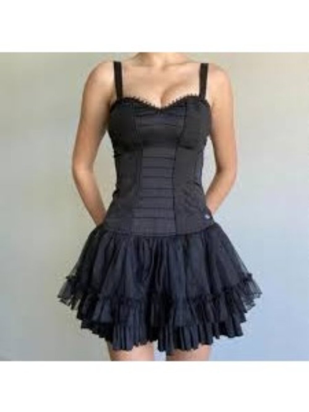 Tripp NYC Black Corset Dress Ruffled Whimsigoth Punk Y2K Edgy RARE XL